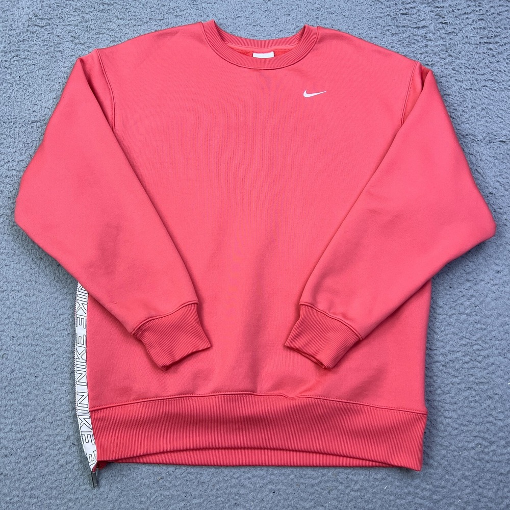 Nike Sweatshirt Womens XS Peach Therma Fit Side Zip Oversized Pullover‎ Swoosh